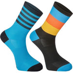 Madison Sportive Mens Mid Sock Block Stripe Black / Cyan Blue Twin Pack
