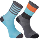 Madison Sportive Mens Mid Sock Block Stripe Dark Shadow / Blue Curaco Twin Pack
