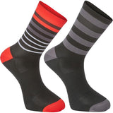 Madison Sportive Mens Long Sock Multi Hoops Black / Flame Red Twin Pack