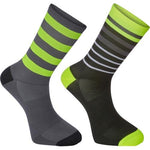 Madison Sportive Mens Long Sock Multi Hoops Black / Hi-Viz Yellow Twin Pack